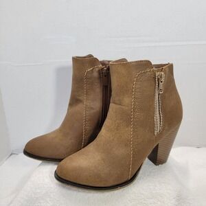 Forever  Inner Outer Zip Womens Size 7 Brown Ankle Booties Faux Stacked Heel